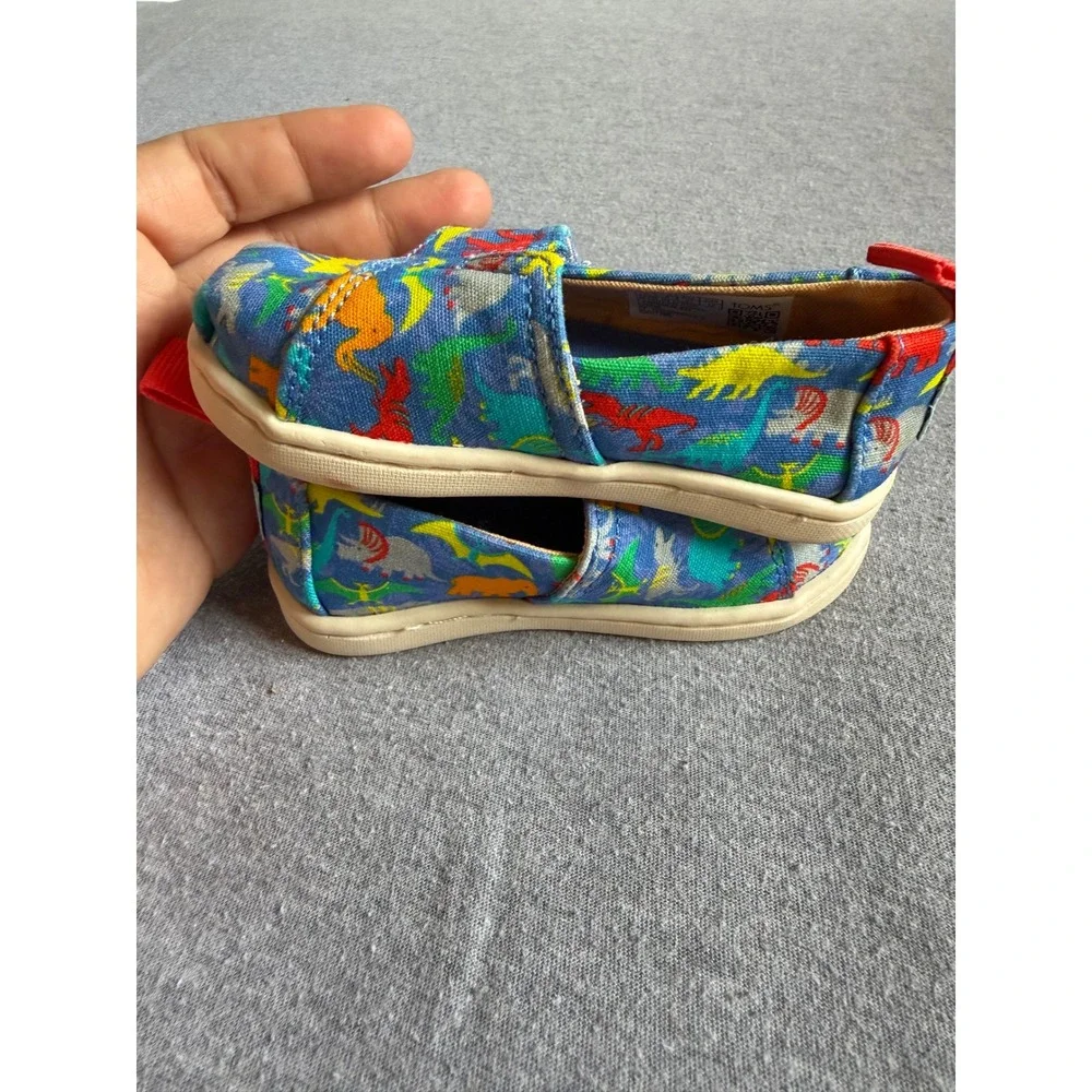 TOMS Shoes Alpargata Dinosaur Graphic Blue Multi Size 5 Toddler